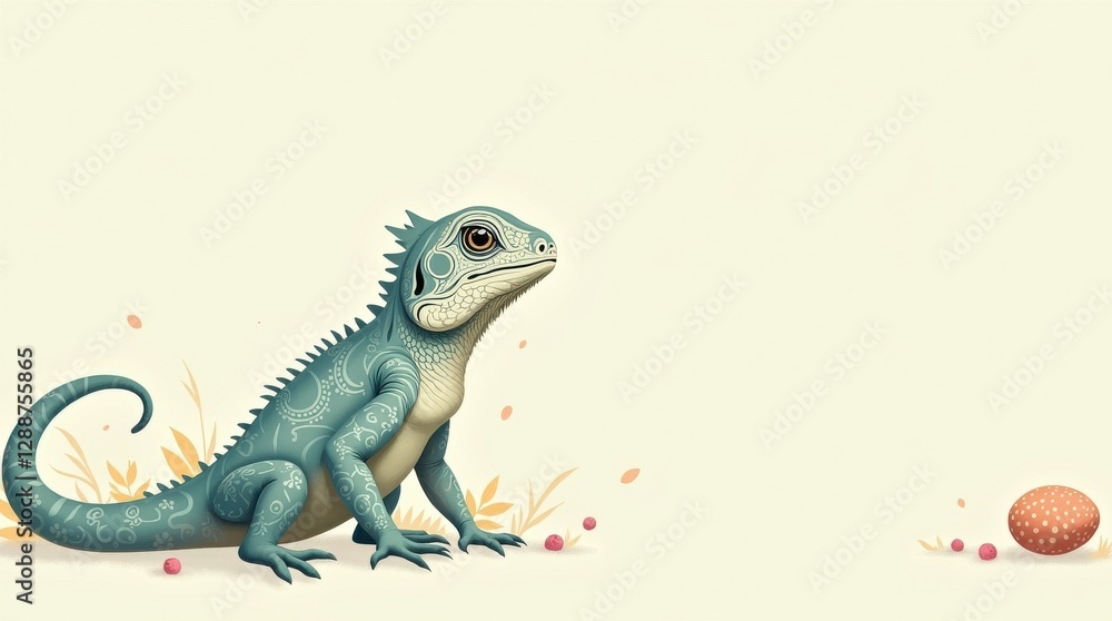 Fototapeta premium Cute animal with pastel easter eggs on minimal page serene environment whimsical concept