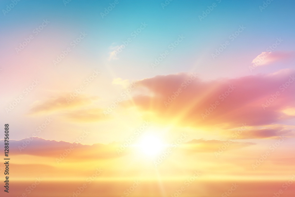 Fototapeta premium Beautiful sunrise over the ocean, with colorful clouds and soft waves in the background