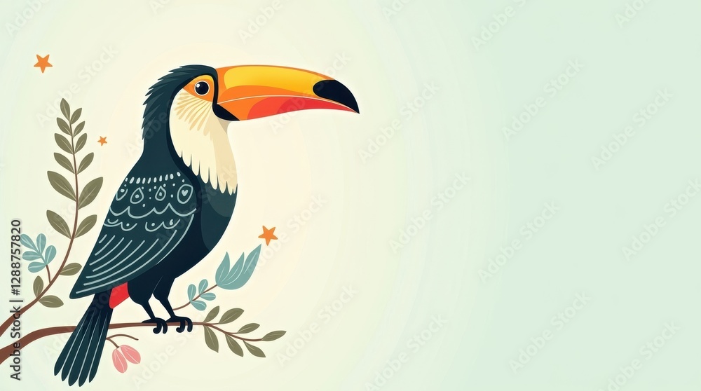 Obraz premium Cute animal easter egg design pastel page illustration minimalist environment with toucan and nature elements