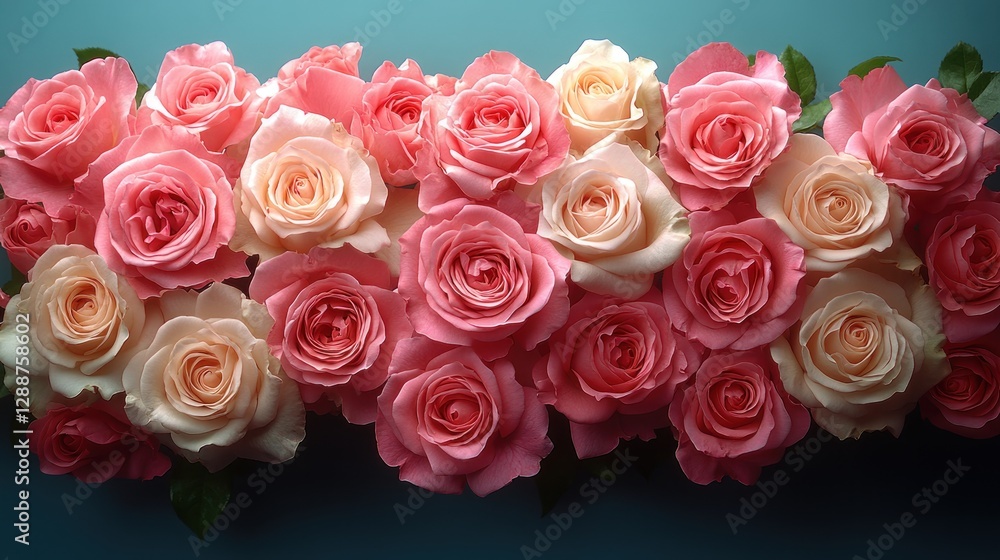 Pink and Peach Roses on Teal Background Pink and Peach Roses on Teal Background