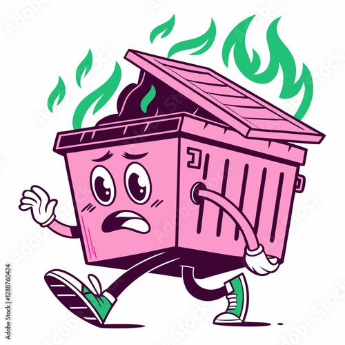 Flaming Dumpster Cartoon - Funky and Expressive Vector Design