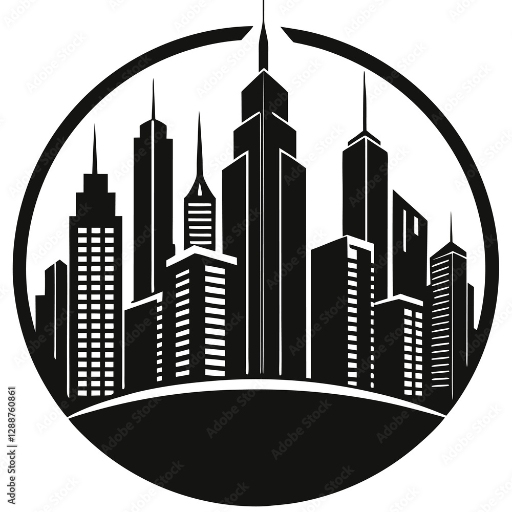 Fototapeta premium silhouette vector of business district skyline tower