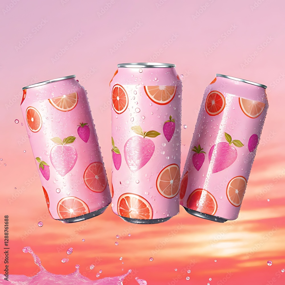 Fototapeta premium Pink Themed Drink Cans