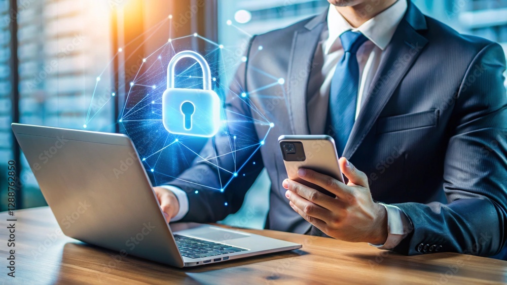 Digital Cyber Security Technology Concept with Bus and Network Connection Digital Cyber Security Technology Concept with Bus and Network Connection