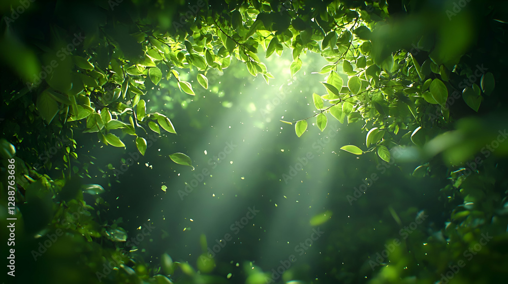 Fototapeta premium Lush Green Forest Canopy Sunlight Rays