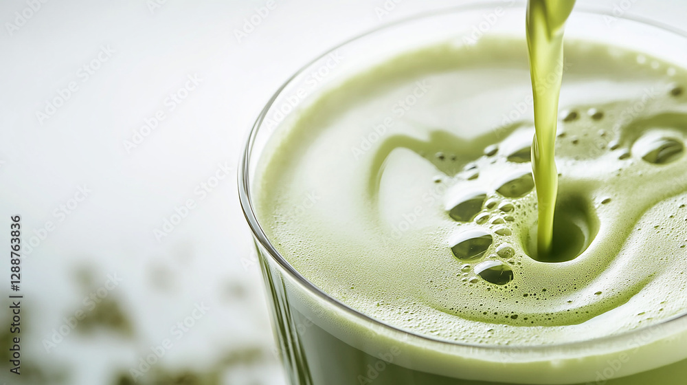 custom made wallpaper toronto digitalA frothy matcha latte being poured into a clear glass