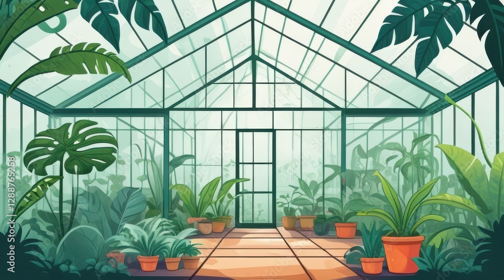 Lush Pixel Art Greenhouse with Tropical Plants Lush Pixel Art Greenhouse with Tropical Plants