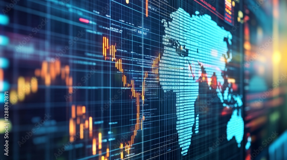 Fototapeta premium Analyzing financial data digital screen closeup view office environment tech perspective