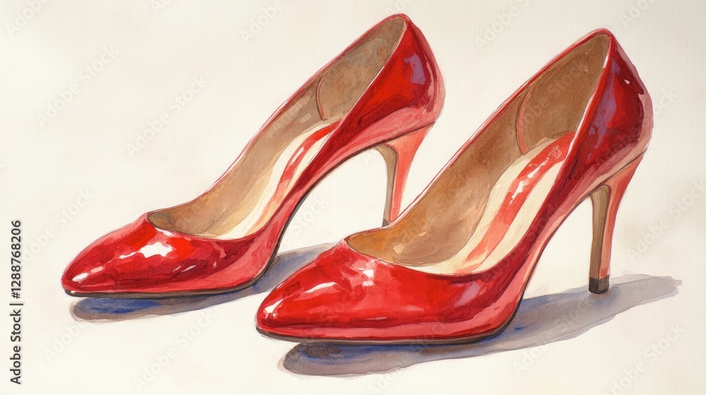 A stunning pair of red high heels with a glossy finish, elegantly placed on a white background. A stunning pair of red high heels with a glossy finish, elegantly placed on a white background.