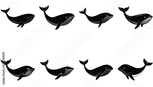 Whale icon. Whale vector shilhouette bundle. Whale set icon.