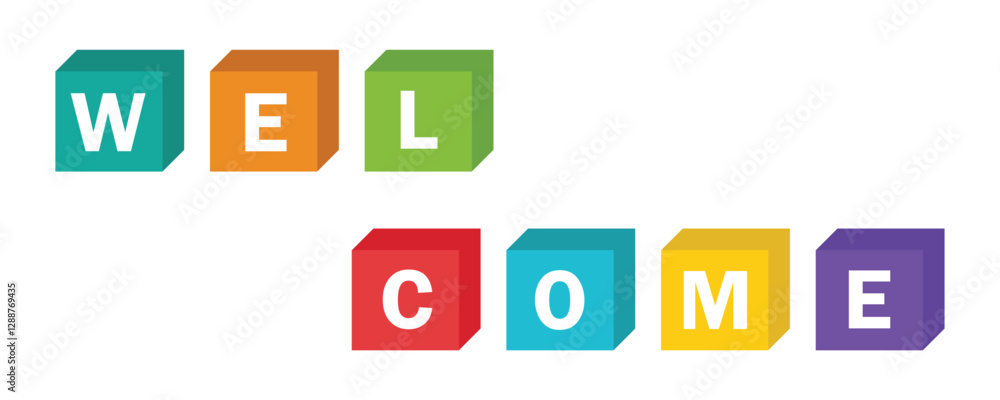 Welcome icon. Welcome paper with colorful silhouette square symbol icon website logo design. Welcome sign, word isolated on white background. Vector illustration. EPS 10 Welcome icon. Welcome paper with colorful silhouette square symbol icon website logo design. Welcome sign, word isolated on white background. Vector illustration. EPS 10