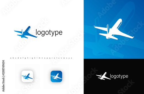 Sillhouette airplane logo symbolizes travel, speed, aviation. Ideal for airlines, travel agencies, logistics, and transportation businesses. Vector logo template
