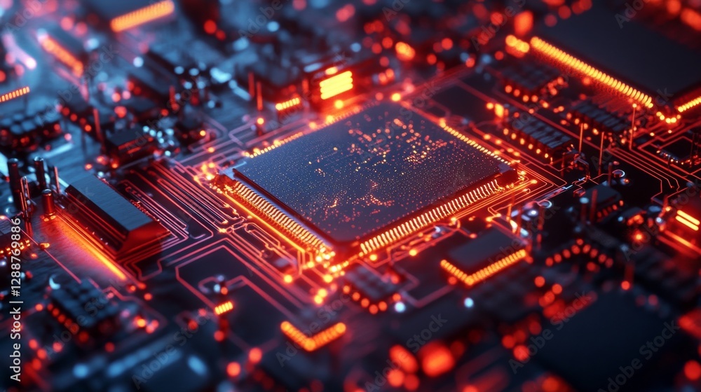 Illuminating semiconductor nano components closeup laboratory scientific imagery high-tech environment macro view advanced technology Illuminating semiconductor nano components closeup laboratory scientific imagery high-tech environment macro view advanced technology