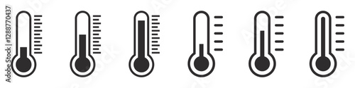Set of temperature icons. Thermometer showing the temperature, thermometer symbol. Temperature scale, warm, cold, weather. Vector illustration. EPS10.