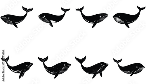 Whale icon. Whale vector shilhouette bundle. Whale set icon.
