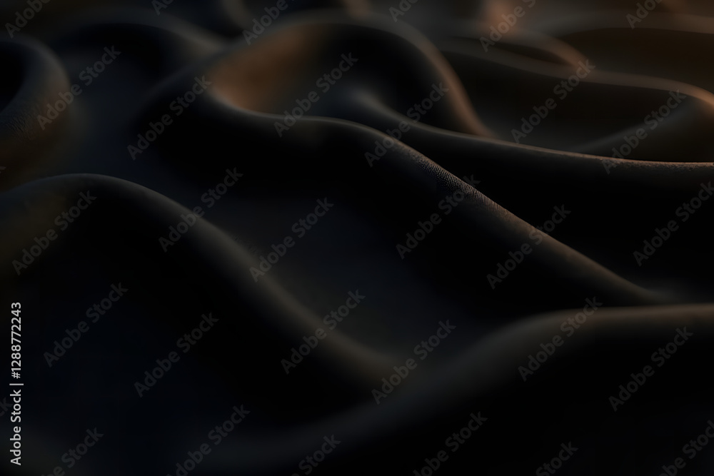 Obraz premium A dark, smooth fabric with subtle lighting, highlighting its fluidity and depth, and its intricate weave and graceful curves.