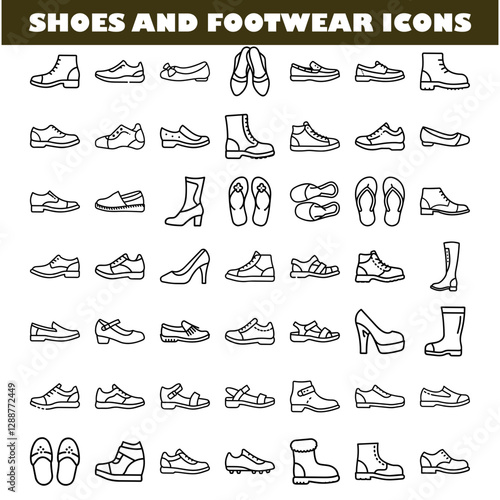 Extensive Collection of Shoes and Footwear Line Icons