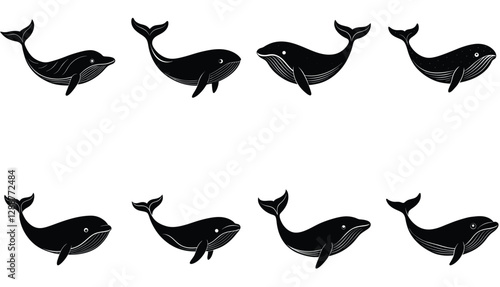 Whale icon. Whale vector shilhouette bundle. Whale set icon.