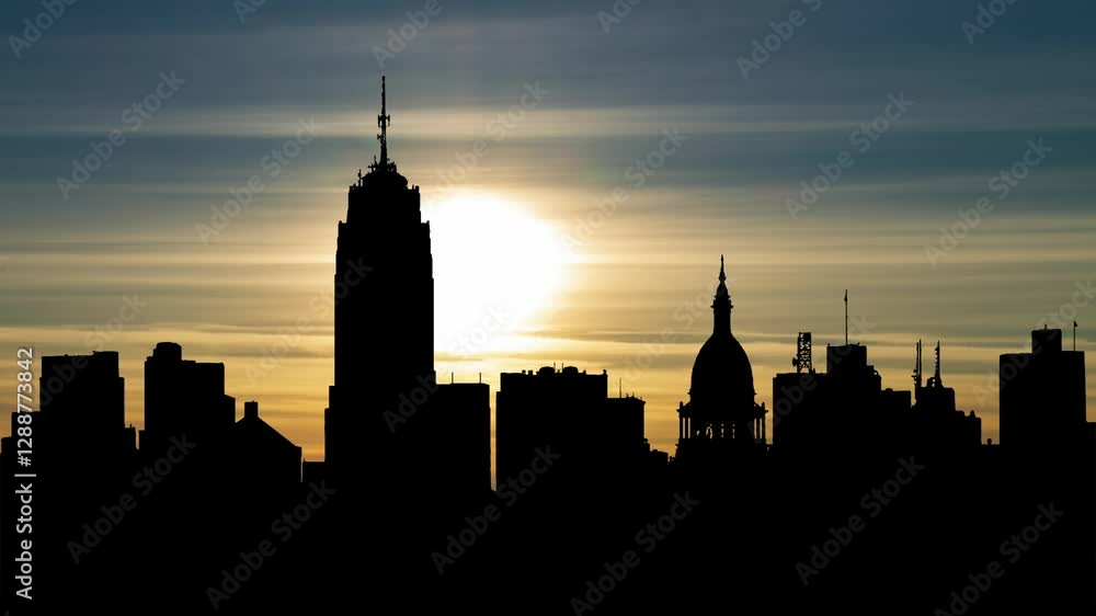 USA: The skyline of Lansing, Michigan. Time Lapse at Sunset with Colorful Clouds USA: The skyline of Lansing, Michigan. Time Lapse at Sunset with Colorful Clouds