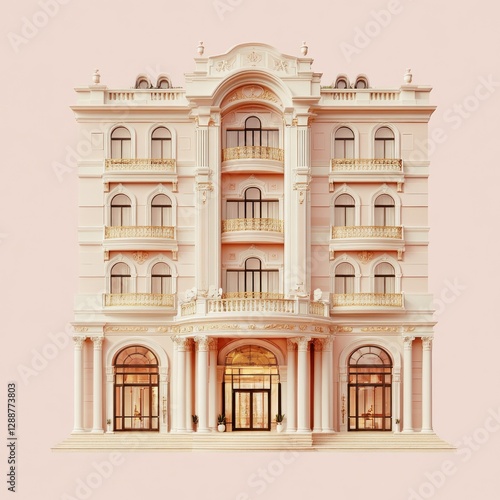Elegant Pink Hotel Facade on Pastel Background