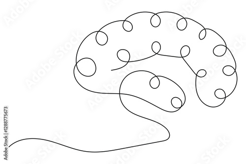 Human brain Continuous single line drawing of Vector illustration on a white background

