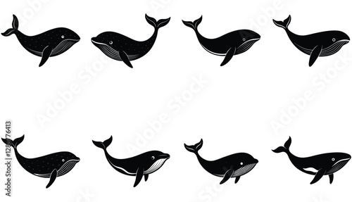 Whale icon. Whale vector shilhouette bundle. Whale set icon.