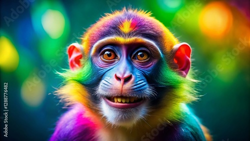 Wallpaper Mural Playful Monkey in Vibrant Rainbow Colors - Stock Photo Torontodigital.ca