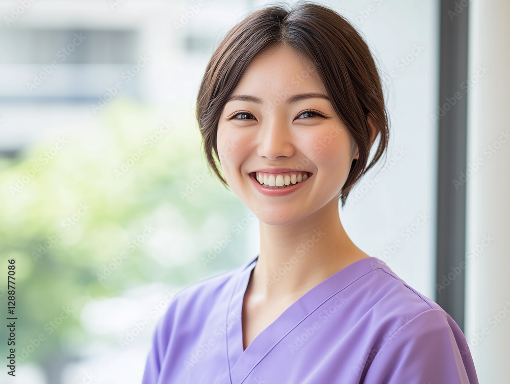 スクラブを着たショートヘアの看護師 医療スタッフのイメージ スクラブを着たショートヘアの看護師 医療スタッフのイメージ