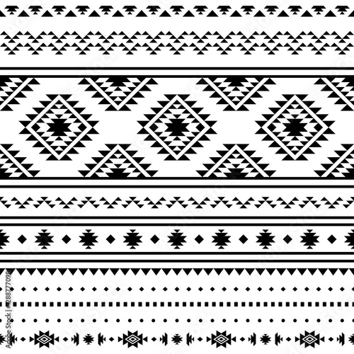 Southwest Aztec geometric Native American Mexican Navajo tribal ethnic boho indian texture ornament seamless pattern fabric black and white design vector for woven textile printing blanket rug carpet 