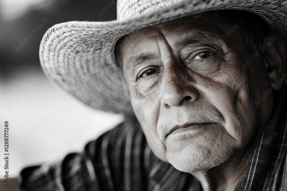 A contemplative elderly man with a straw hat embodies the essence of life's journey, evoking thoughts on memory, age, and the human experience. A contemplative elderly man with a straw hat embodies the essence of life's journey, evoking thoughts on memory, age, and the human experience.