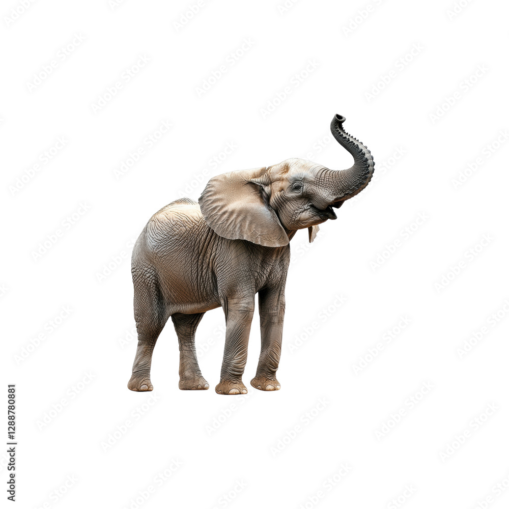 Obraz premium Majestic Elephant with Raised Trunk in a Natural Habitat Setting