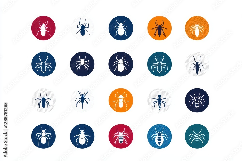 Minimalist Insect Icons in Vibrant Circles for Modern Design Use Minimalist Insect Icons in Vibrant Circles for Modern Design Use