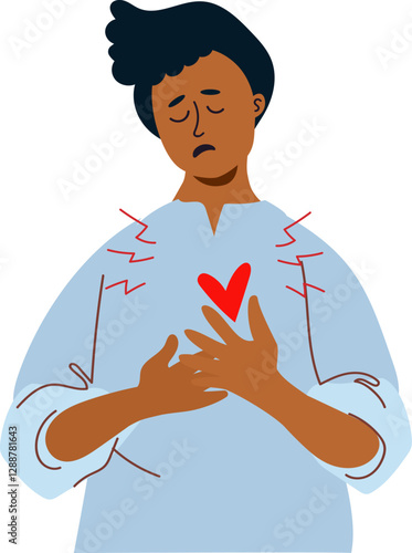 png  man Heart Attack. man with pain in chest. Sick person heart disease. artery blocked with high cholesterol level.Vector cartoon flat  Illustration isolated on transparent background