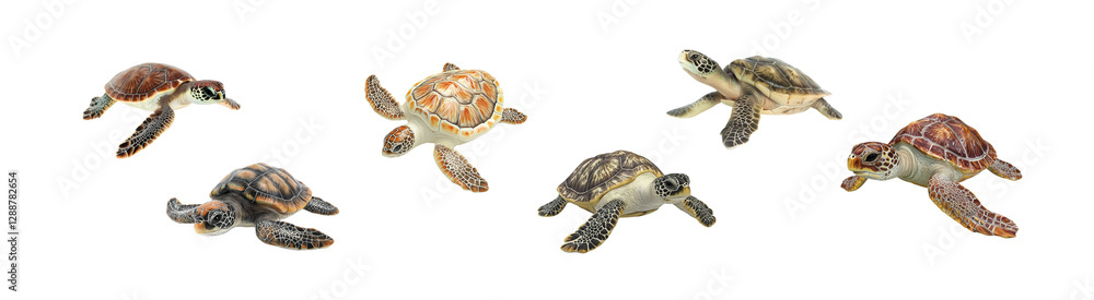 Fototapeta premium Group of Colorful Sea Turtles Swimming in Clear Ocean Water