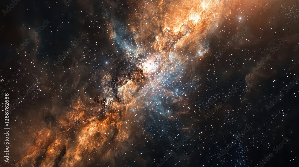 Fototapeta premium A futuristic deep-space telescope captures the birth of a new star cluster, illuminating the void