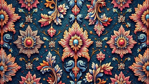 Intricate, flowing damask pattern; seamless repeat , black, seamless