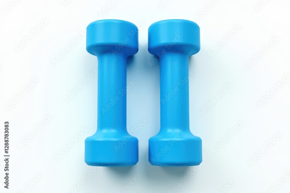 Pair of bright blue dumbbells isolated on white , isolated, athletic