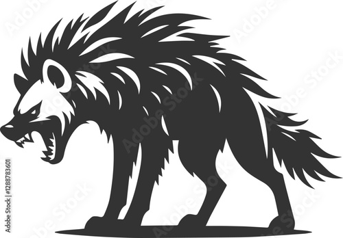 A hyena snarling with its fur bristling vector animal silhouette