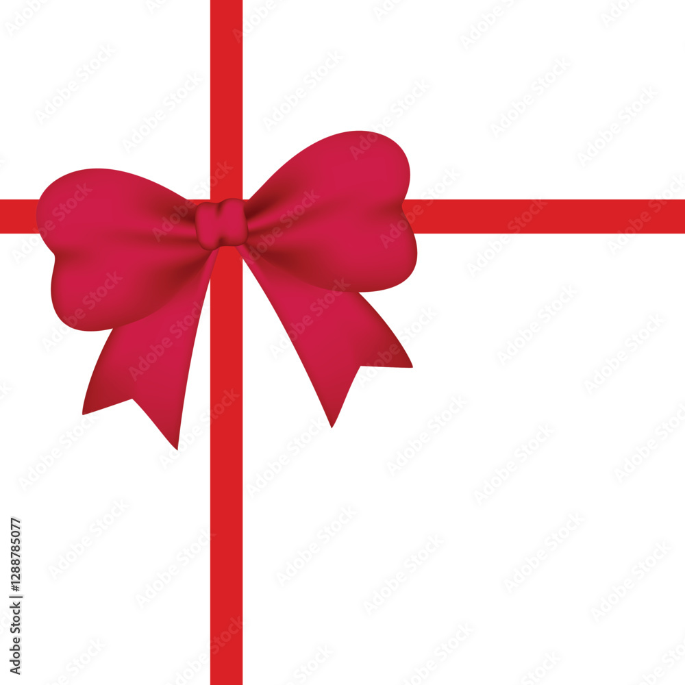 Red ribbon bow tied on white background resembling gift wrapping with elegant minimalist design. Design for festive decorations and gift wrapping Red ribbon bow tied on white background resembling gift wrapping with elegant minimalist design. Design for festive decorations and gift wrapping