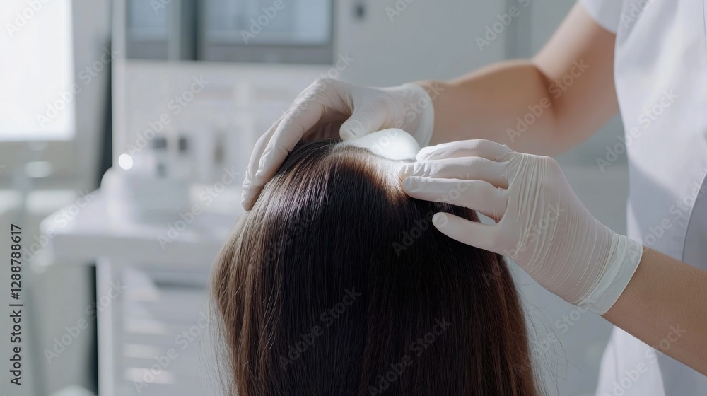 Hair restoration procedure in a modern clinic. Featuring advanced hair regrowth techniques Hair restoration procedure in a modern clinic. Featuring advanced hair regrowth techniques