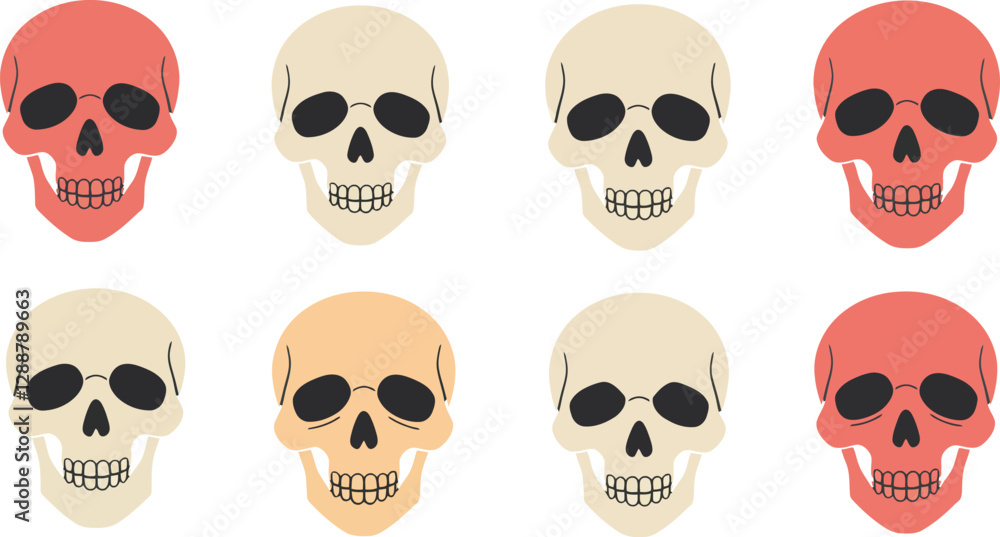 Colorful skull illustrations arranged in a grid pattern showcasing different shades and expressions Colorful skull illustrations arranged in a grid pattern showcasing different shades and expressions