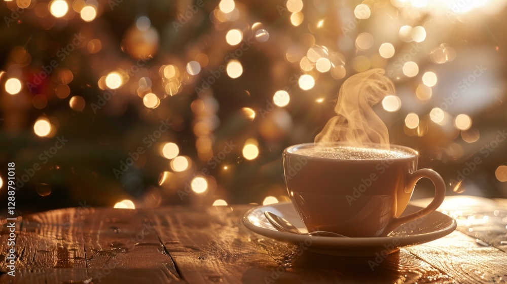 Fototapeta premium Cup of coffee with christmas lights