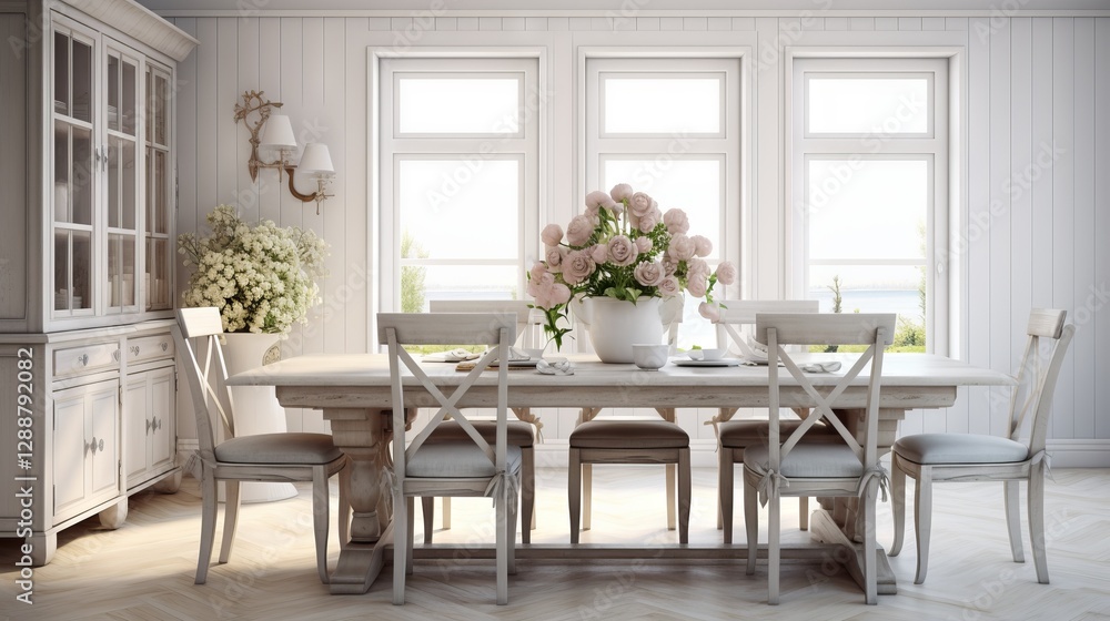 Obraz premium White dining room decor in country style 