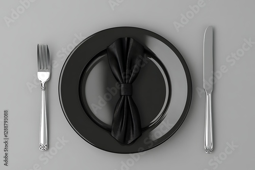Elegant Black Plate Setting with Folded Napkin