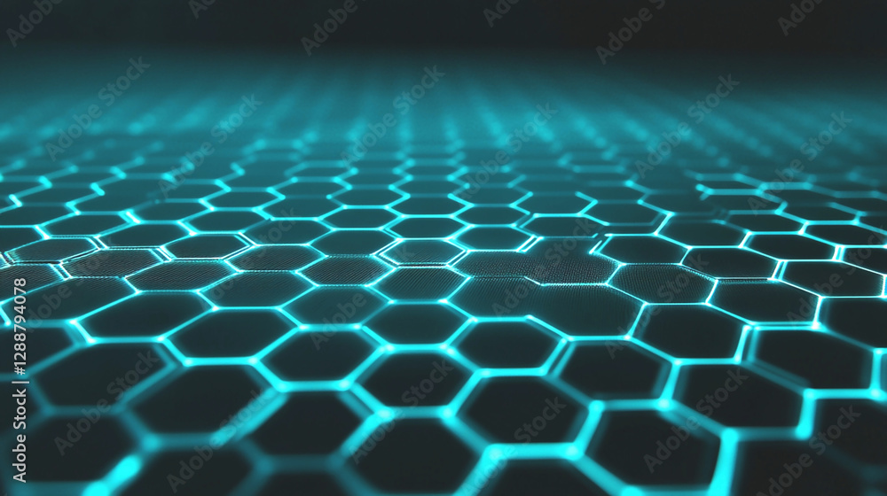 Fototapeta premium Abstract Cyan Hexagon Pattern on Dark Background