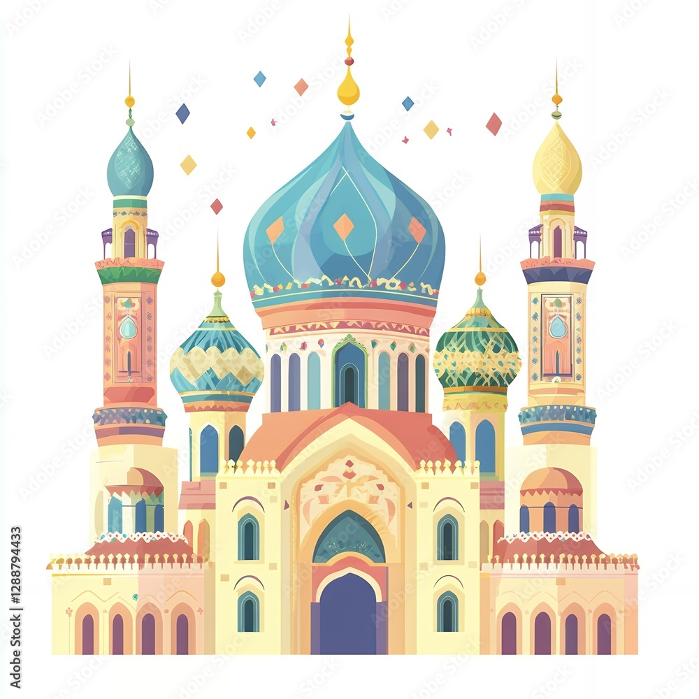 Vibrant Fairytale Palace Illustration Colorful Domes Towers Architectural Design Vibrant Fairytale Palace Illustration Colorful Domes Towers Architectural Design