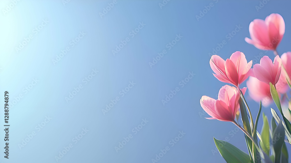 Fototapeta premium Pink Tulips Against a Blue Sky