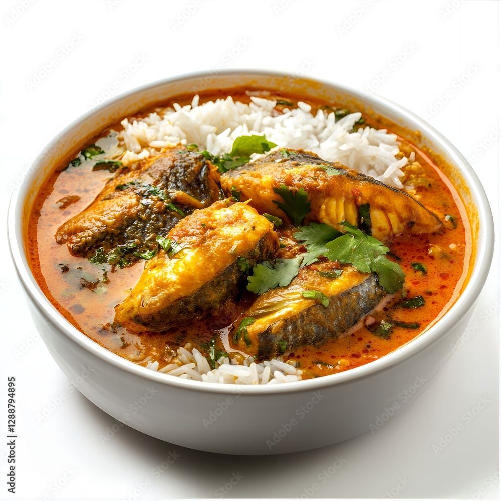 Delicious Fish Curry with Rice in Bowl Asian Cuisine Food Dish Delicious Fish Curry with Rice in Bowl Asian Cuisine Food Dish