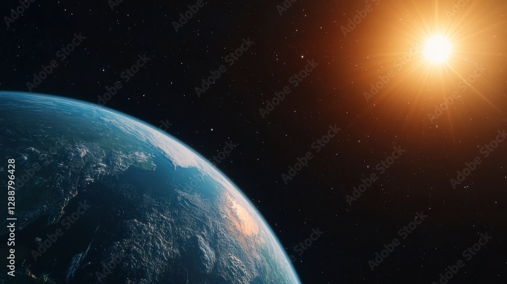 Fototapeta premium Breathtaking View of Earth from Space with Beautiful Sunlight