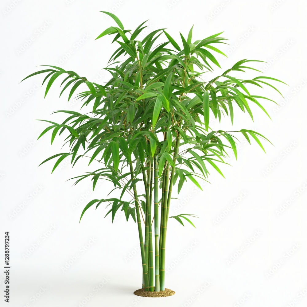 Fototapeta premium Lush Green Bamboo Plant with Vibrant Leaves Against White Background